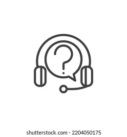 Customer support line icon. linear style sign for mobile concept and web design. Headset and question mark outline vector icon. FAQ symbol, logo illustration. Vector graphics