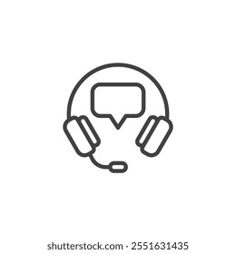 Customer Support line icon. linear style sign for mobile concept and web design. Headset with a speech bubble outline vector icon. Helpdesk and live FAQ symbol, logo illustration. Vector graphics