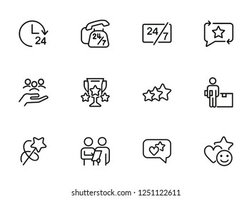 Customer support line icon set. Telephone, courier, order delivery. Service concept. Can be used for topics like feedback, online shopping, rating