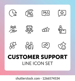 Customer support line icon set. Telephone, courier, order delivery. Service concept. Can be used for topics like feedback, online shopping, rating
