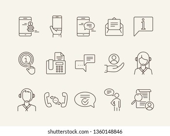 Customer support line icon set. Online chat, mobile phone, fax, operator. Service concept. Can be used for topics like help, assistance, communication