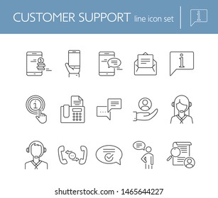 Customer support line icon set. Online chat, mobile phone, fax, operator. Service concept. Can be used for topics like help, assistance, communication