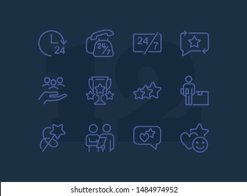 Customer support line icon set. Telephone, courier, order delivery. Service concept. Can be used for topics like feedback, online shopping, rating