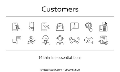 Customer support line icon set. Online chat, mobile phone, fax, operator. Service concept. Can be used for topics like help, assistance, communication