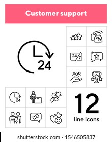 Customer support line icon set. Telephone, courier, order delivery. Service concept. Can be used for topics like feedback, online shopping, rating