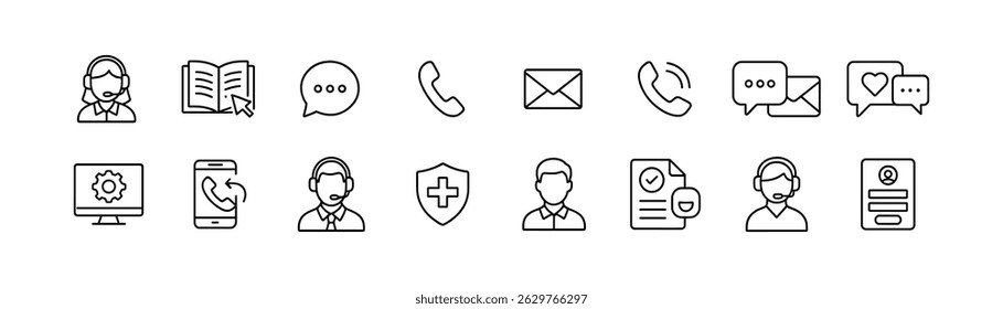 Customer support line icon set - communication, service, assistance symbols