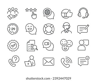 Iconos de línea de asistencia al cliente. Trazo editable. Para diseño de marketing de sitios web, logotipo, aplicación, plantilla, ui, etc. Ilustración vectorial.