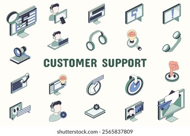 Customer Support Lineal Color Vector Illustration Icon Sticker Set Design Materials