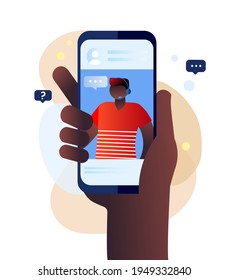 Customer support, male black hotline operator advises client, online global technical support 24 into 7. People of color.
