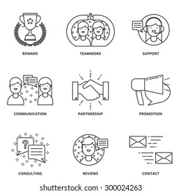 Customer support and management vector icons set modern line style