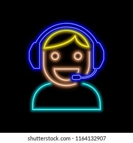 Customer support neon sign. Bright glowing symbol on a black background. Neon style icon. 
