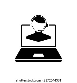 Customer support on computer icon design isolated on white background
