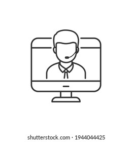 Customer support on computer. Online service line icon concept isolated on white background. Vector illustration