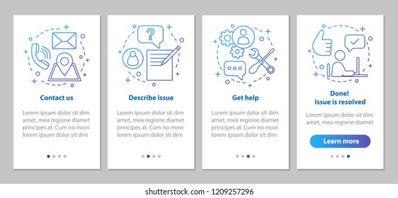 Asistencia al cliente en la pantalla de la aplicación móvil con conceptos lineales.Servicio al cliente. El gestor de clientes da instrucciones gráficas. UX, UI, plantilla vectorial GUI con ilustraciones