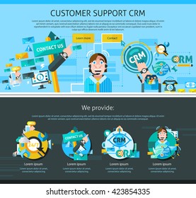 Customer support one page design with advertising symbols flat isolated vector illustration 