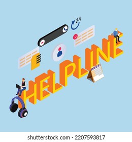 Customer support - online helpline isometric 3d vector illustration concept for banner, website, illustration, landing page, flyer, etc.