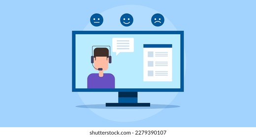 Customer support online, customer service, call center, online technical support 24 7 - flat design vector illustration with character and icons