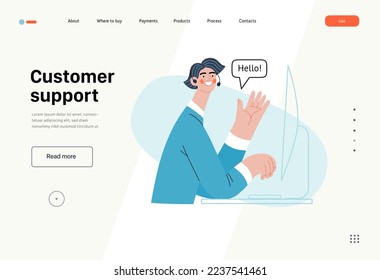 Customer support - Online shopping and electronic commerce series - modern flat vector concept illustration of a male operator greeting a client. Promotion, discounts, sale and online orders concept