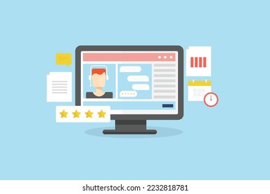 Customer support online, tele caller online communication with clients, company providing online support - flat design vector illustration with icons