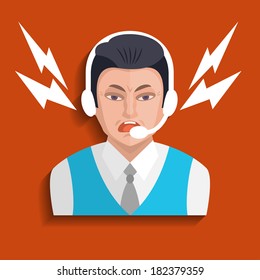 Customer support operator in anger. Vector illustration eps 10.
