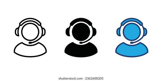 Customer support, operator, assistance, technical support, customer service, call center, hotline, staff, agent, service icon vector set in line and flat style for app and website. Vector illustration