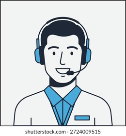 Personaje de dibujos animados de operador de Asistencia al cliente con ilustración de auriculares