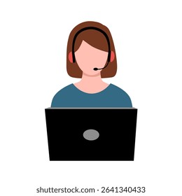 Customer support operator in flat design vector illustration. Hotline employee with notebook and headset.