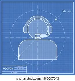 Customer support operator with headset blueprint icon 