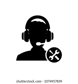 Customer support operator with headset icon. Simple flat support symbol. Pictogram illustration on white background.