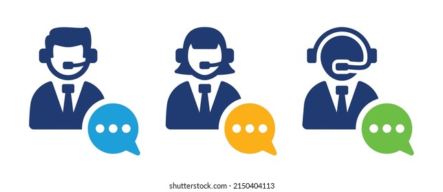 Customer support operator with headset icon set. Support service vector illustration.