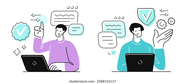 Customer support operator with headset. Service assistant at call center. Home office is working