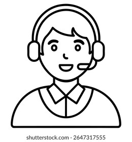 Customer Support Outline Icon on White Background – Vector Illustration for Help Desk, Call Center, and Service Assistance Concepts
