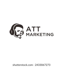 Símbolo del logotipo de la cabeza de la persona de soporte al cliente, insignia del teléfono del asistente del operador, emblema de comunicación de la línea directa, auriculares abstractos, burbuja de voz, conversación del usuario del agente, signo de diseño moderno icono plano aislado