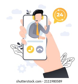 Customer support. Personal assistant service, person advisor and helpful advice services. Social media network services, online supporter agents. Isolated flat vector illustration icon