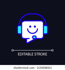 Customer support pixel perfect RGB color icon for dark theme. Help desk. Client assistance. Online shopping. Simple filled line drawing on night mode background. Editable stroke. Arial font used