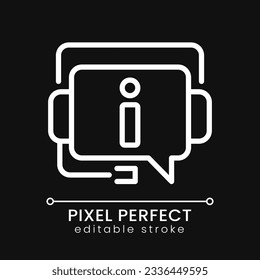 Customer support pixel perfect white linear icon for dark theme. Call center service. Informational help. Thin line illustration. Isolated symbol for night mode. Editable stroke. Poppins font used
