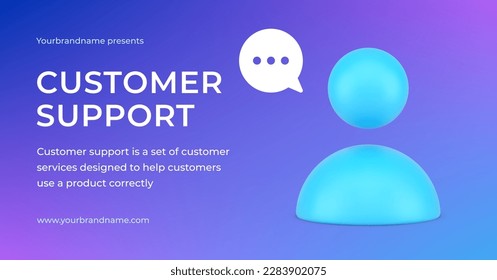 Customer support remotely helpline chat with staff and speech bubble promo banner 3d icon vector illustration. Agent assistant online operator answering to client question with place for text