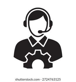 Representante de suporte ao cliente usando fone de ouvido com ícone de engrenagem