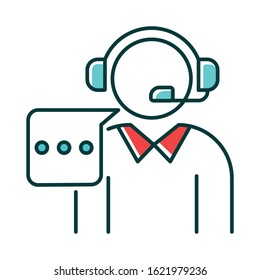 Customer support RGB color icon. Call, contact center. Telephone consultant. Phone operator. Online technical service. Helpline manager. Consultation. Isolated vector illustration