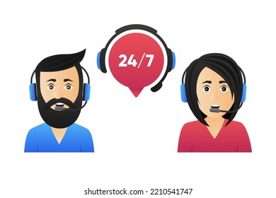 Customer Support Service 24 to 7. Chat icons. Call center logo. Hotline concept. Vector illustration.
