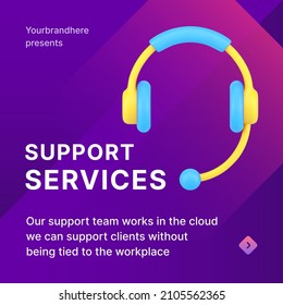 Customer support service 3d icon headset live remotely helpline communication landing page vector illustration. Client hotline advice assistant communication consulting answering question promo post