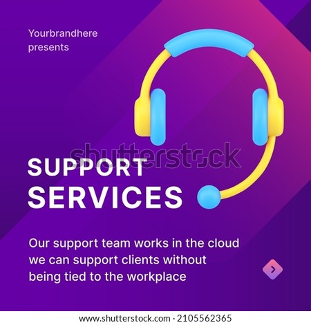 Customer support service 3d icon headset live remotely helpline communication landing page vector illustration. Client hotline advice assistant communication consulting answering question promo post