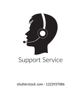 Customer support service agent with headset, call center client service logo, icon design.  Flat design,vector illustration.