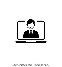 Customer support or customer service agent with headset or account manager flat vector icon for apps and websites