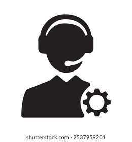Atendimento ao cliente agente de atendimento ao cliente com headset ou gerente de conta ícone de vetor plano