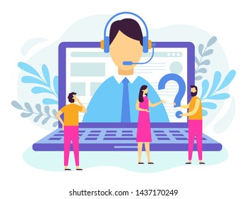 Customer support service. Call center operator, 24 7 technical support and personal assistant services. Social media supporting consulting, hotline operator support vector illustration