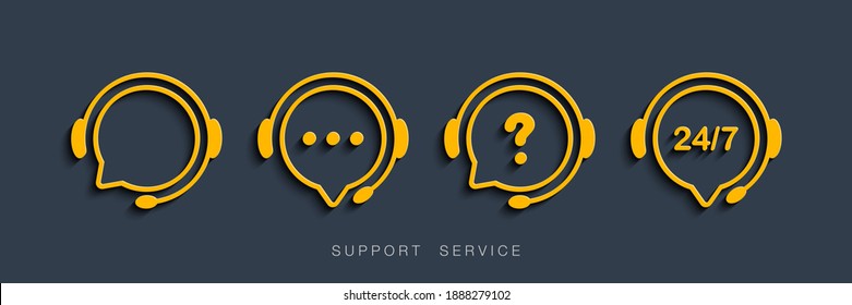 Customer Support Service. Chat vector icons. Call center symbols. Headset symbols. Hotline concept. Vector illustration