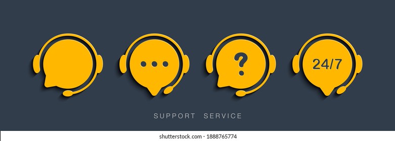 Customer Support Service. Chat vector icons. Call center symbols. Headset symbols. Hotline concept. Vector illustration - Shutterstock ID 1888765774