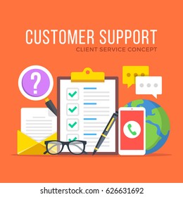 Customer support. Customer service, client service, IT, technical support concepts. Flat design graphic elements set. Modern concepts for web banners, websites, infographics, etc. Vector illustration