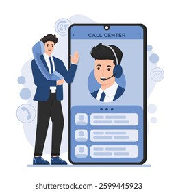 Customer support service concept with call center, contact us assistance, and help desk illustration